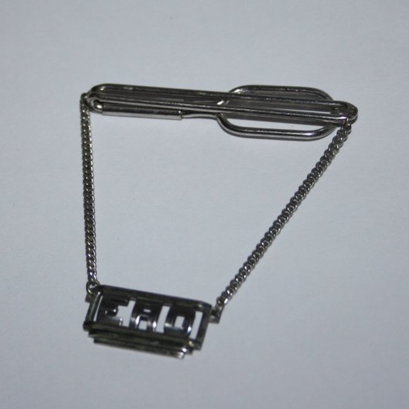 ⚙️🖋️ Swank Silver Tie Bar · EAO Initials · 2" 🖋️⚙️ - Picture 1 of 4